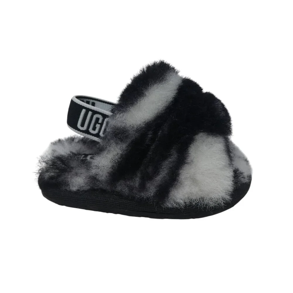 UGG Fluff Yeah Black White Marbled Fleece Lined Slippers Infant Baby 02/03